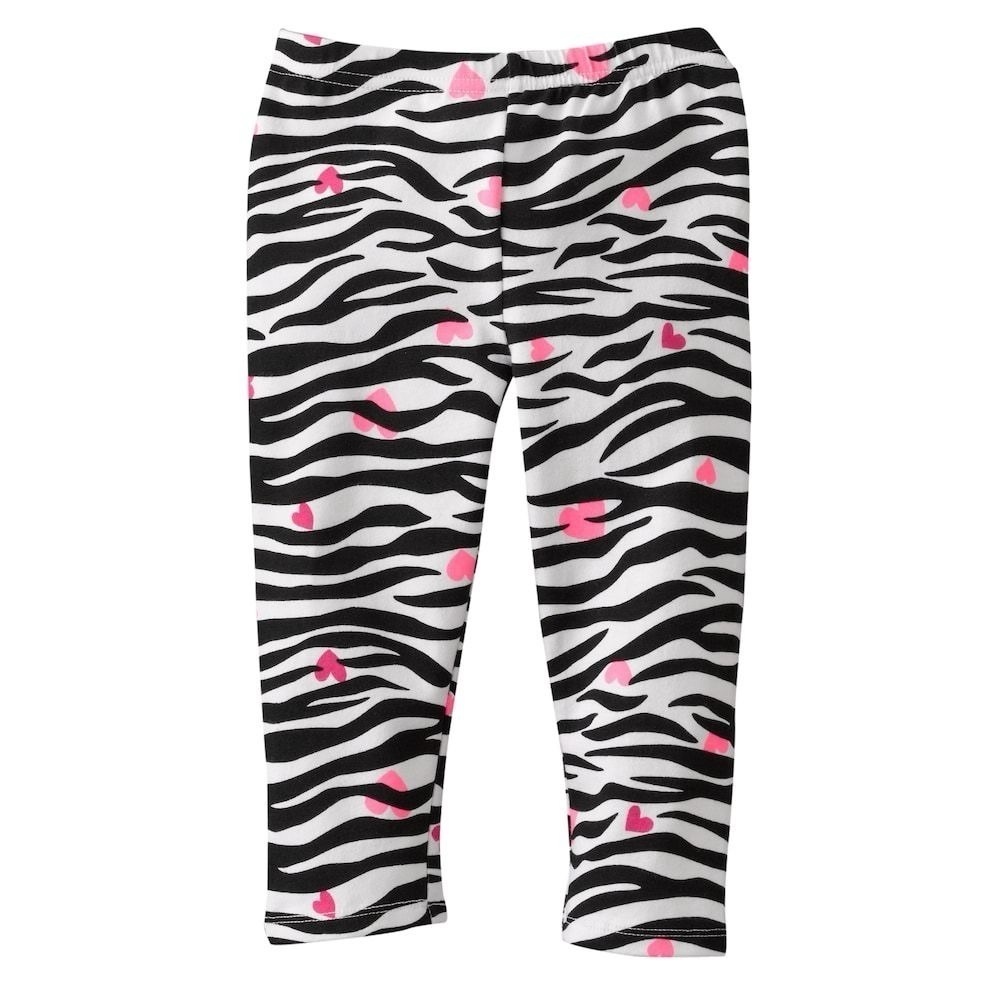 Black And White Zebra Print Leggings With Pink Hearts